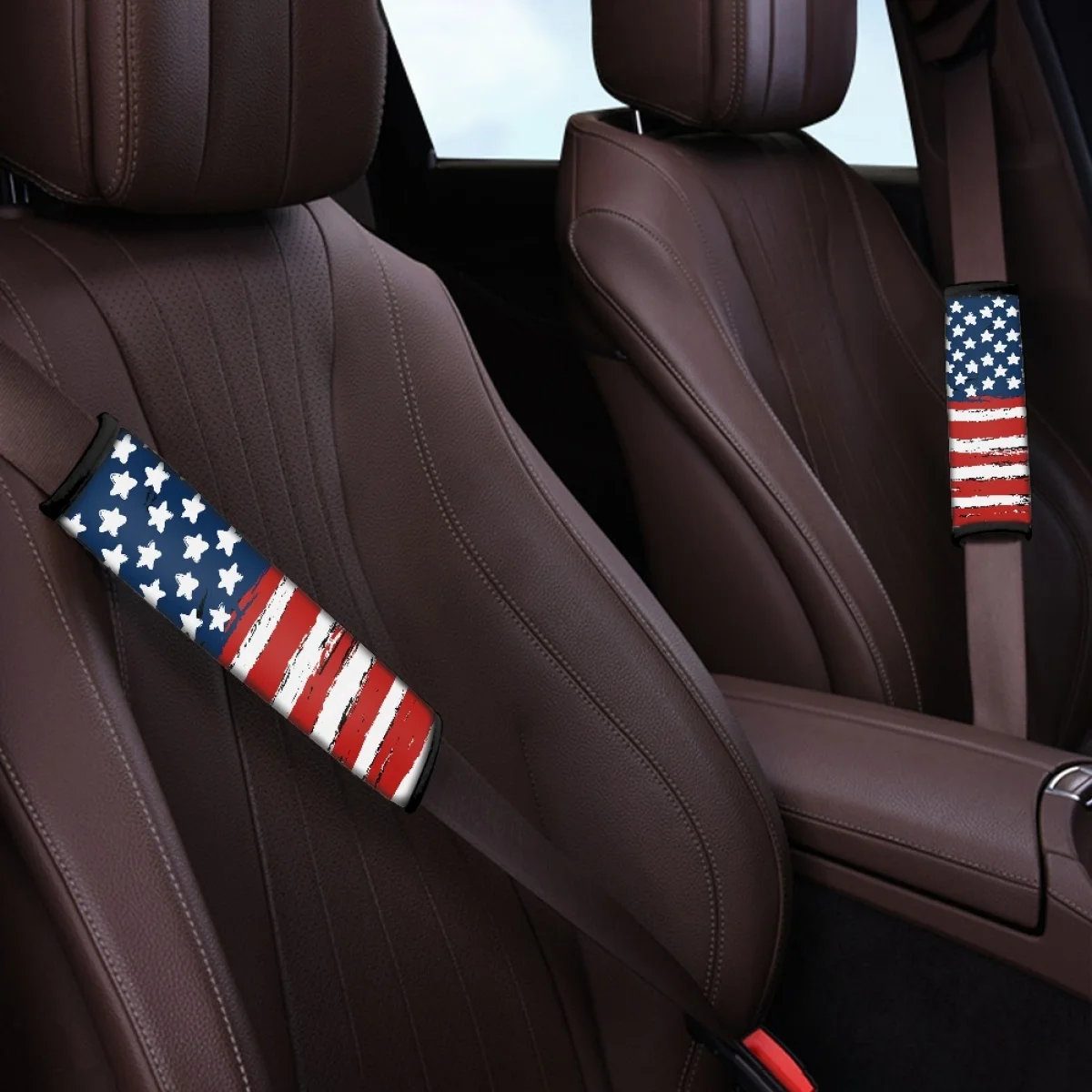 2 Pack Soft Seat Belt Covers - Shoulder Pads For Comfort, Neck Protection, American Flag & Camo Design - View #9