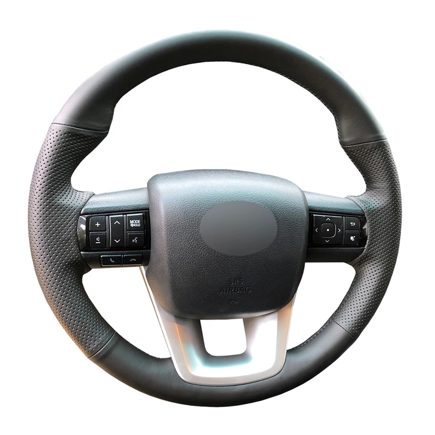 Black PU Faux Leather Hand stitched Car Steering Wheel Cover for Toyota Fortuner 2016 2019 Hilux