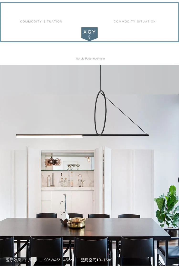 hanging lamp Modern geometric minimalist restaurant bar kitchen chandelier creative personality restaurant long simple LED black chandelier pendant lighting for kitchen island