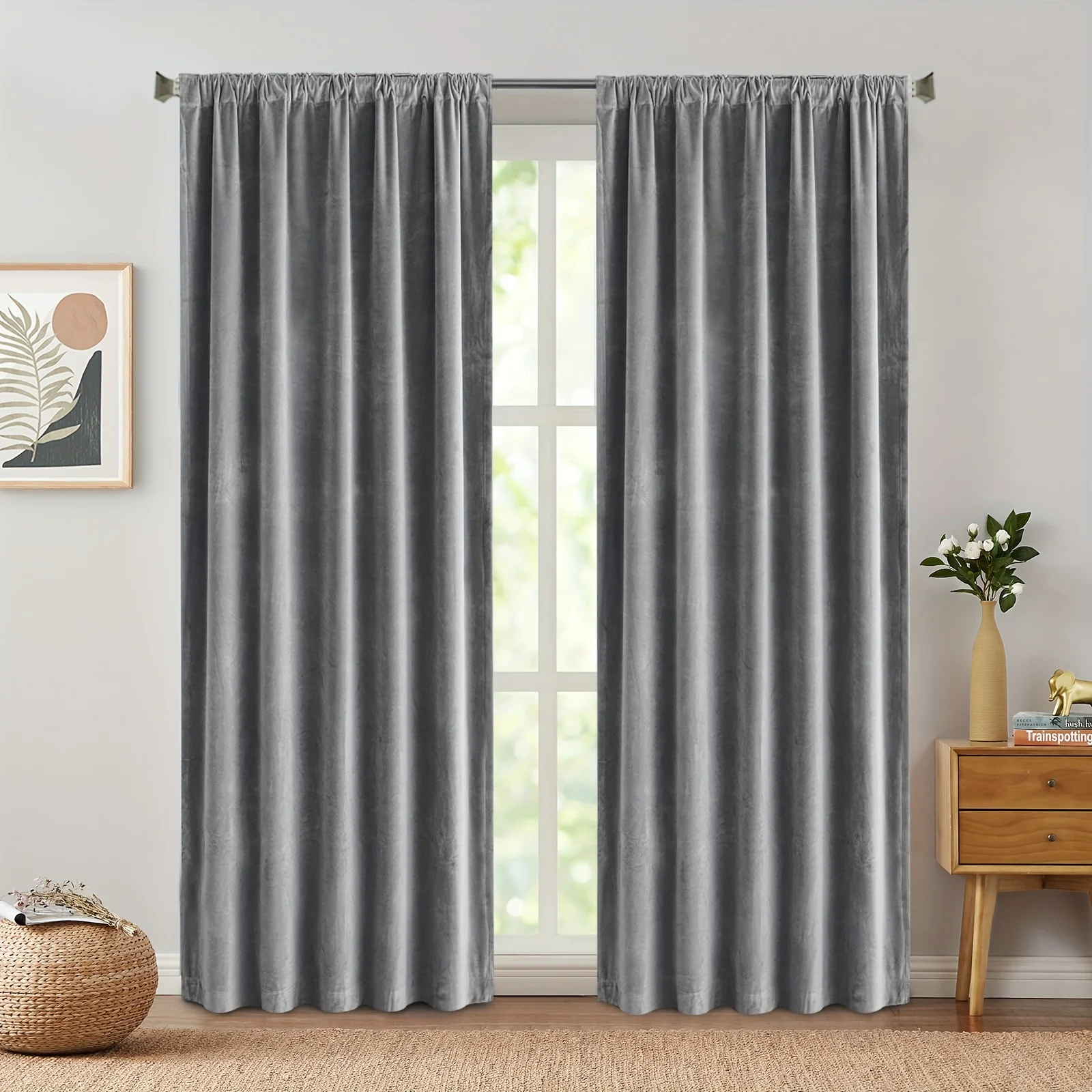 

COLLACT Velvet Curtain for Living Room, Thermal Insulated Luxury Drape for Bedroom 108 Inch Long, Stylish Privacy Curtain Room D