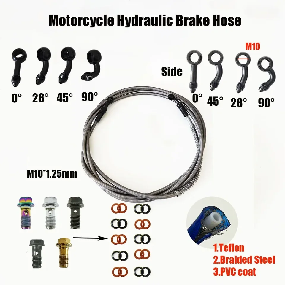 M10 Banjo 90°-90° Bremsleitung 90cm – Motorrad Hydraulik Flexschlauch Edelstahl Kupplung Bremse
