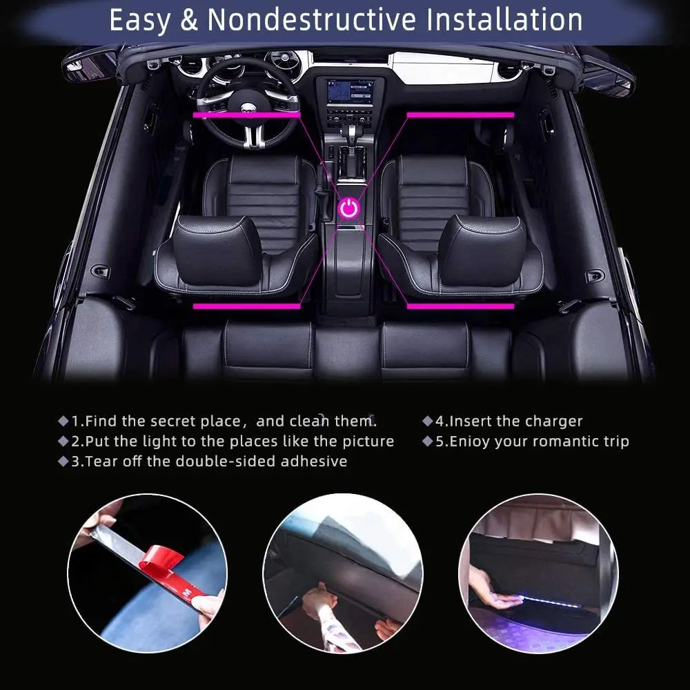 LED Atmosphere Lamp LED Car Lights LED Car Decorative Lights LED Atmosphere Lighting Car Interior Lamp LED Interior Lights LED Car Decoration Lamp Car Ambient Lights LED Lights Neon 48 72 LED Car Interior Ambient Foot Light With USB Wireless Remote Music App Control Auto RGB Atmosphere Decorative Lamps