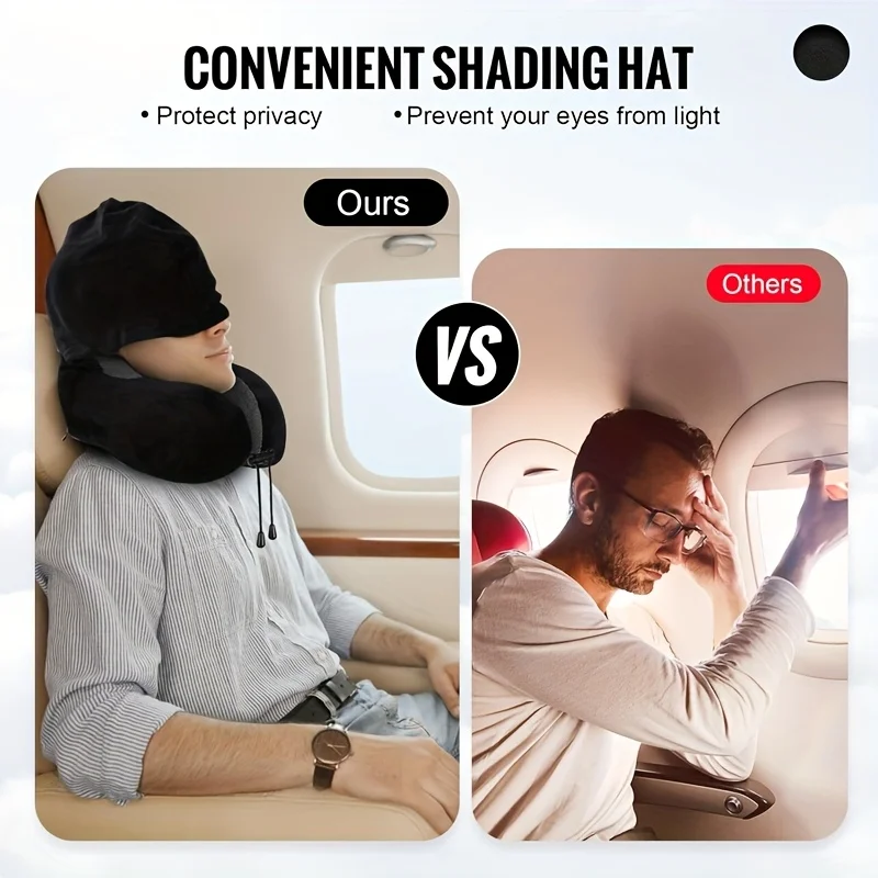 Hooded Adjustable U-Shaped Travel Neck Pillow with Polyester Fill