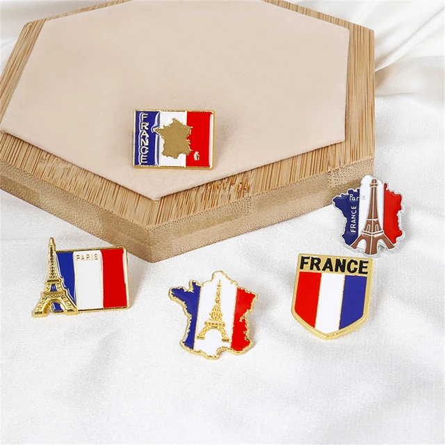 France Flag Brooch Trendy Paris Eiffel Toer Badges Pin Collar