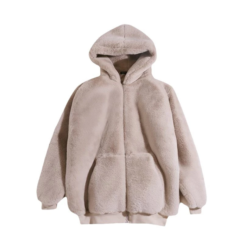 Thicken Warm Loose Faux Furs Jackets Hooded Korean Winter Coats Imitate Rabbit Fur 2023 Overcoat Women Casual Furry Jaqueta New