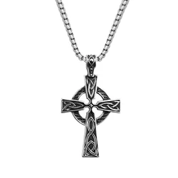 Men's Celtic Knot Cross Pendant Necklace - Stainless Steel Nordic Viking Talisman Jewelry Gift (Style A - 70cm Chain)