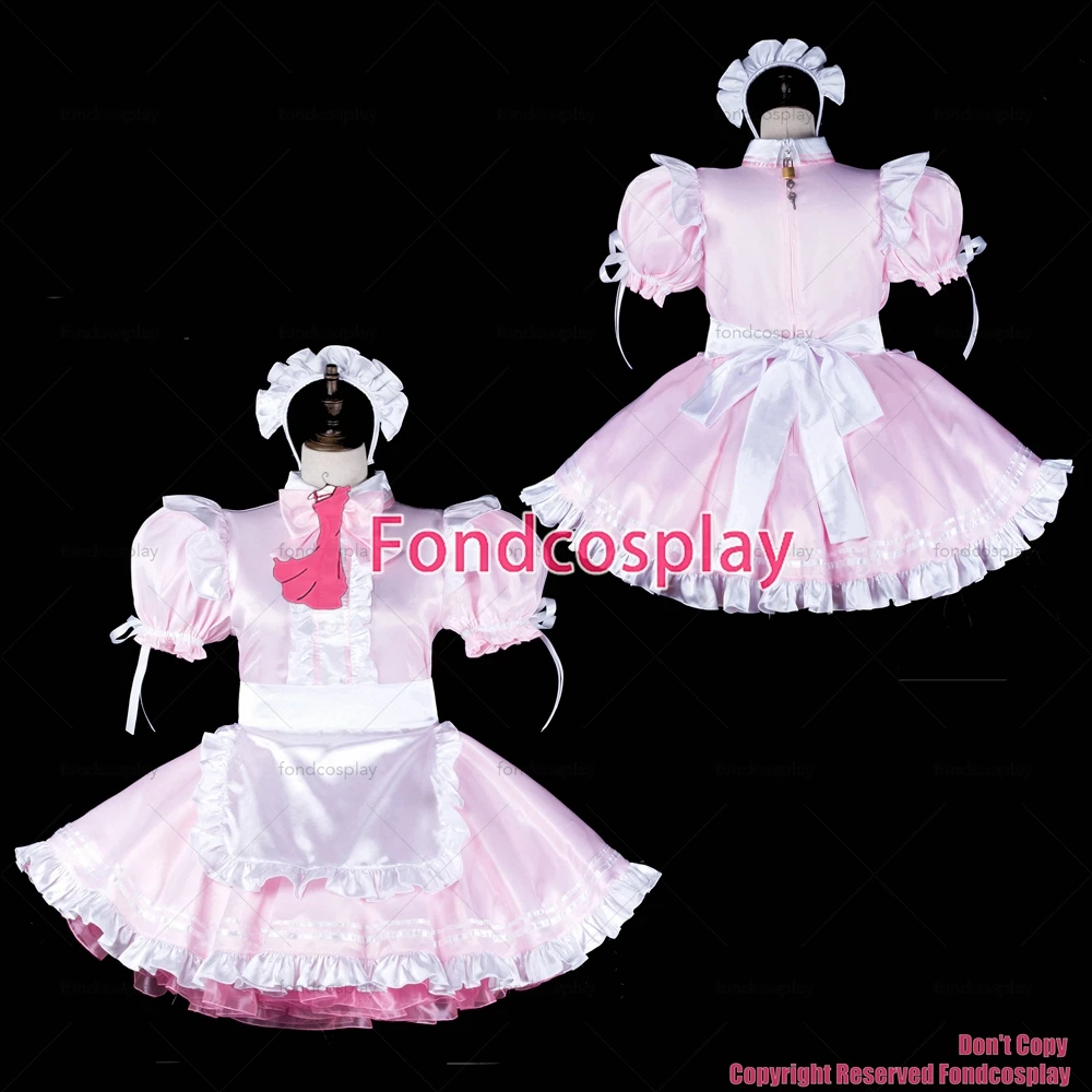 

Сексуальная одежда для взрослых fondcosplay с перекрестными бретелями, Короткое атласное платье розового цвета для малышей, Блокируемый белый фартук, Униформа, изготовленная на заказ [G2317]
