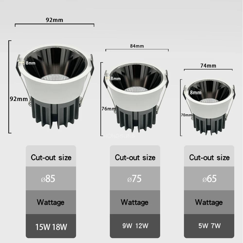 조광 가능한 LED 스포트라이트 매입형 천장 램프, 알루미늄 LED COB 조명, 5W7W9W12W15W18W, AC110V 220V, 다운라이트 홈 오피스 매장