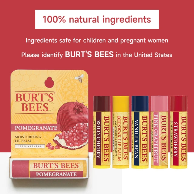 Burt's Bees 100% Natural Moisturizing Lip Balm, Pomegranate, 4 pcs