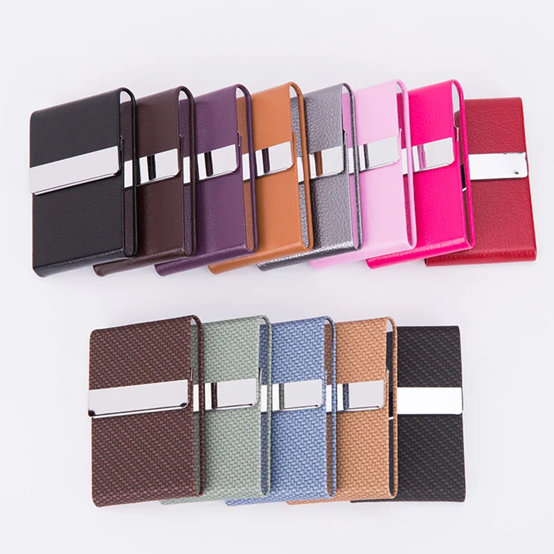 New Stainless Steel Business Card Holder with Magnetic Buckle PU Leather Slim Pocket Name Card Holder Credit Card ID Case