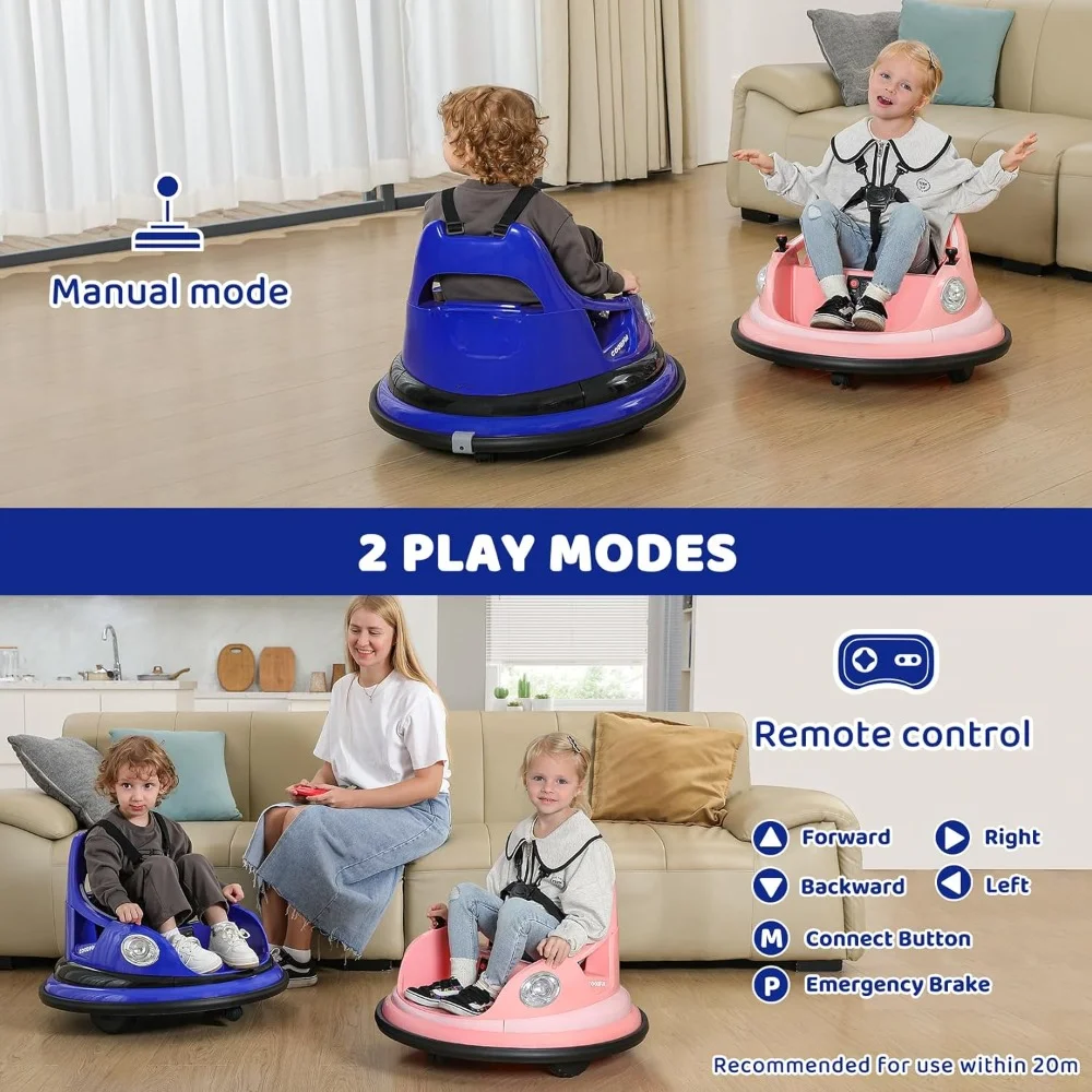 Ride on Bumper Car,1.9MPH Max,12V Battery Car for Kids W/Parent Remote,2-Speed,2 Driving Mode,360&deg;Spin,5 Lighting Mode,Blue