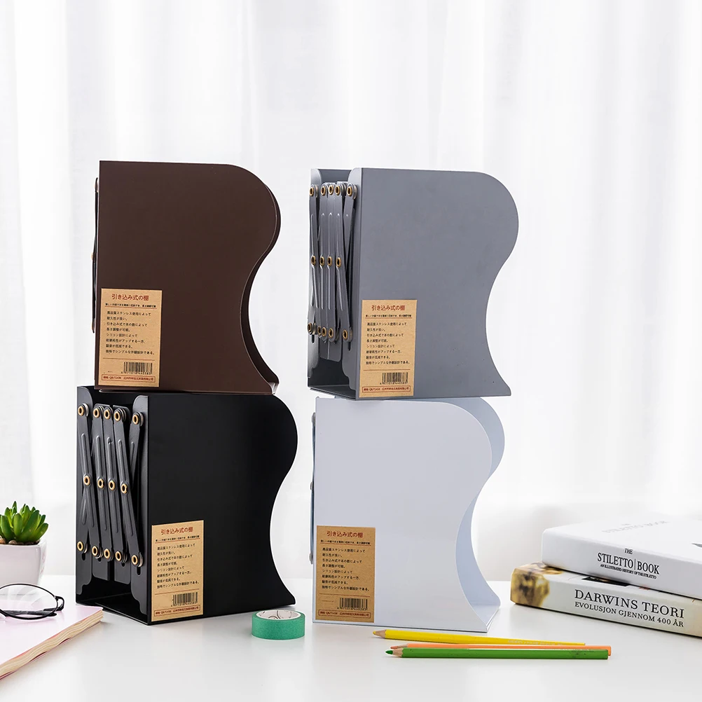 Metal Bookend Telescopic Stand Organizer Large Storage Rack White Stopper Student