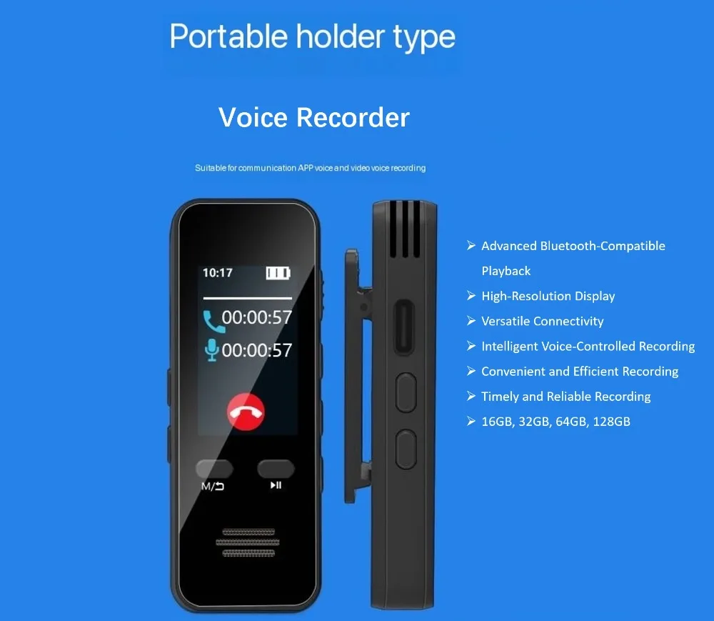 Back Clip Professional Voice Recorder AI Mp3 Player Hidden Secret Spy Mini Bluetooth Timer HD Noise Canceling Recording to Text