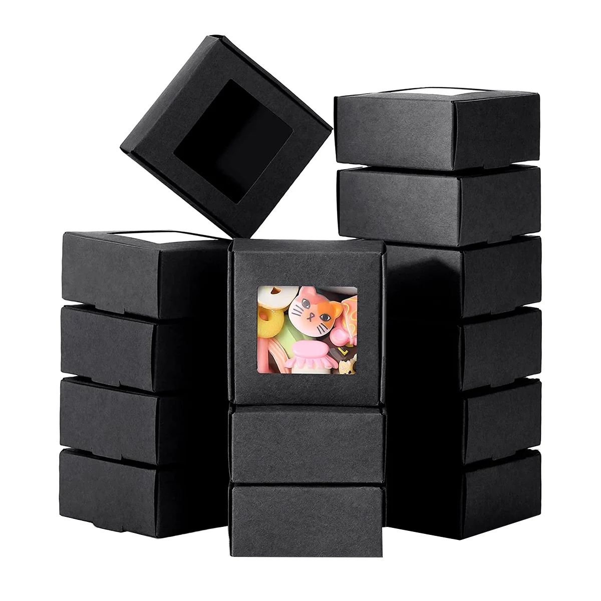 

50 шт. мини-коробка из крафт-бумаги с окошком, подарочная упаковочная коробка, коробка для лечения домашнего мыла, пекарни, конфет (черный)