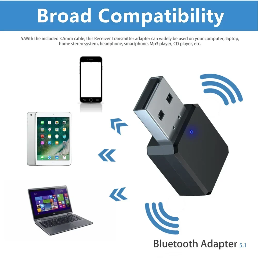 Bluetooth-compatible 5.1 Receiver Adapter Music Speakers Hands-free Calling AUX USB Stereo Car Audio Wireless Adapter