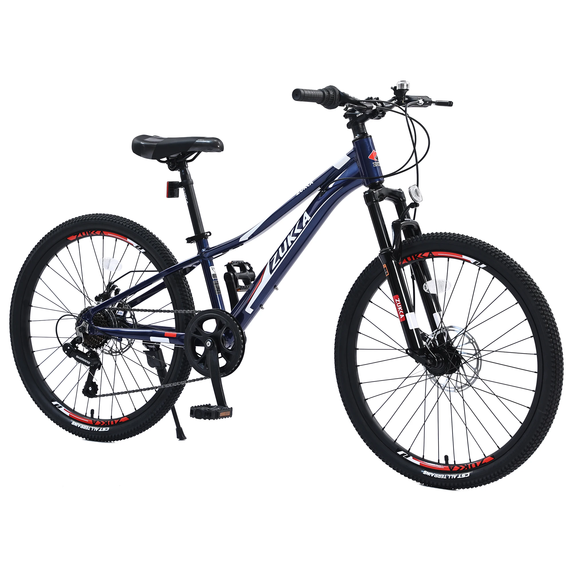 

【US Shipping】ZUKKA Navy Blue Pink 24 Inch Mountain Bikes Shimano 7 Speed Double Disc Brake Bicycles for Girl Boys Students
