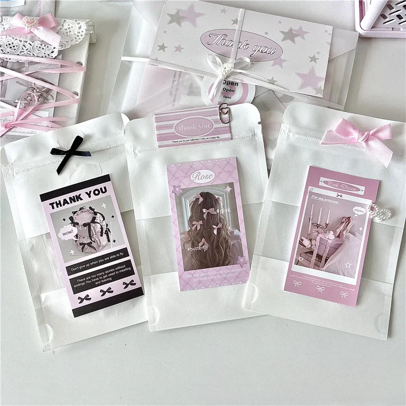 Korean Ins White Kraft Paper Card Storage Ziplock Bag Kpop Star 3-inch Sell Card DIY Packing Pocket Y2K Bow Wing Sealing Sticker idol card book card protector idol card protector photo card holder card holder