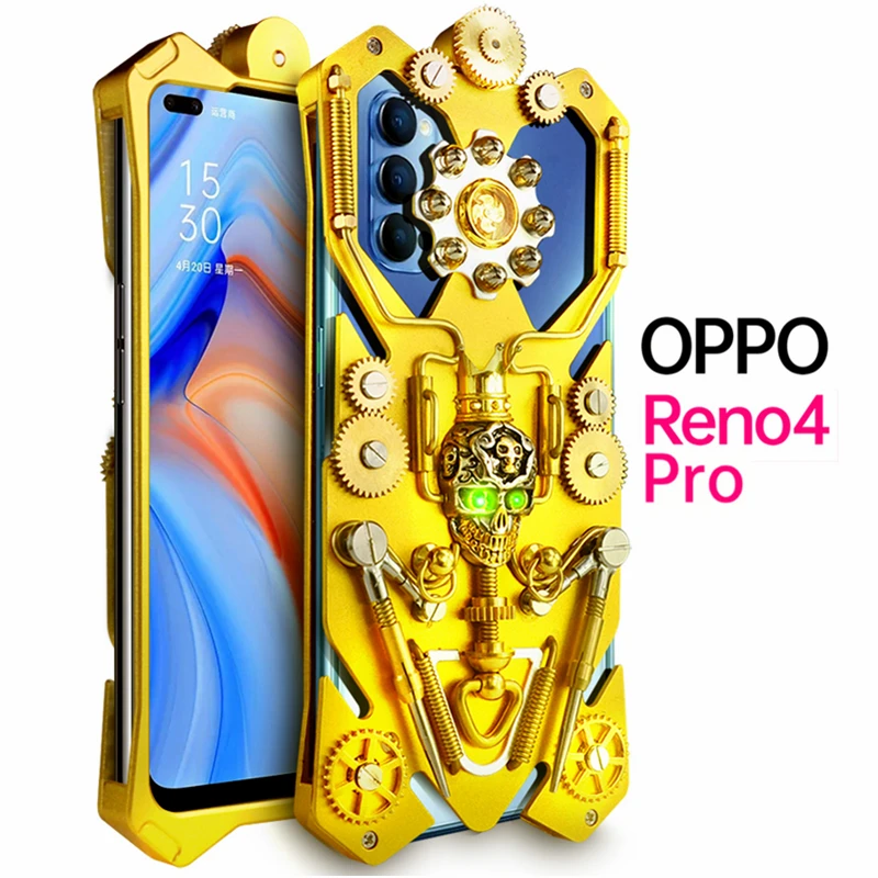 

Новый металлический стальной армированный алюминиевый телефон для Oppo Reno 5 4 Pro Gear полностью ручной работы чехол для телефона с черепом