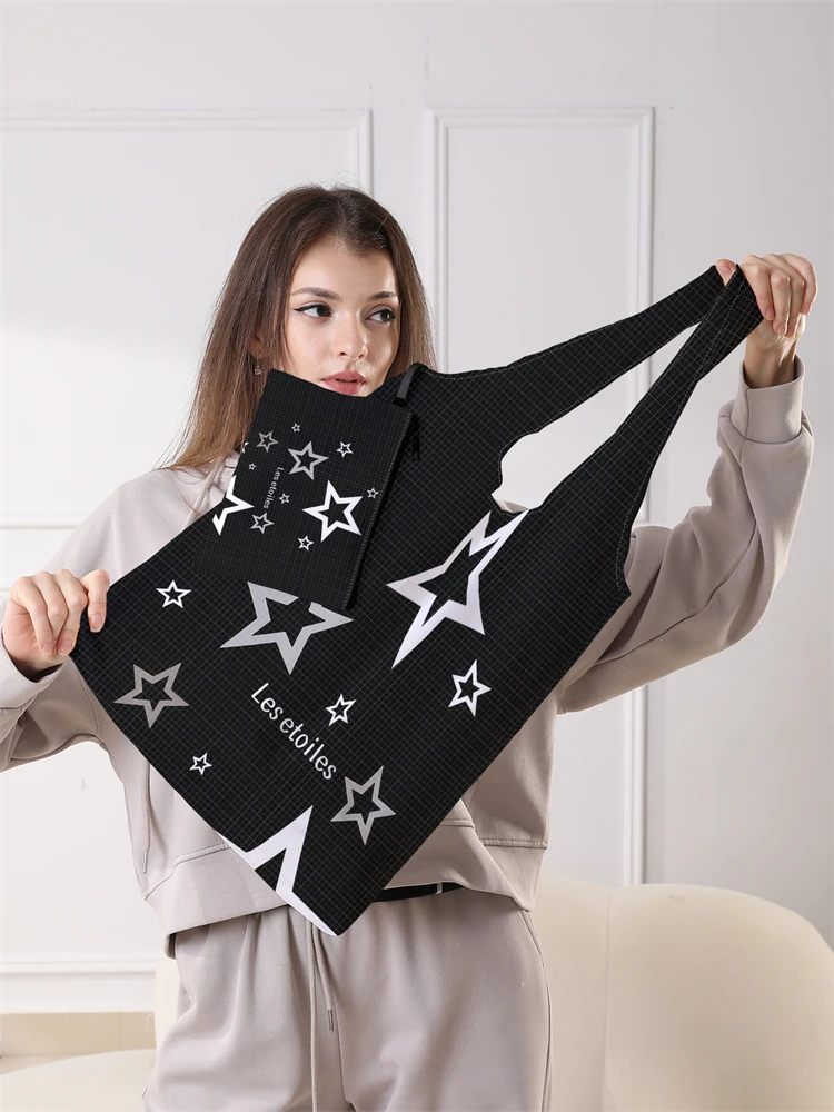 Women's Foldable Cartoon Pentagram Pattern Large Shopping Bag Foldable Storage Reusable Easy to Carry Capacity Handbag
