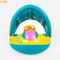 1 pièce Siège flottant gonflable pour bébé jaune avec pare-soleil et anneau de siège pour piscine, avec fixation au volant 5