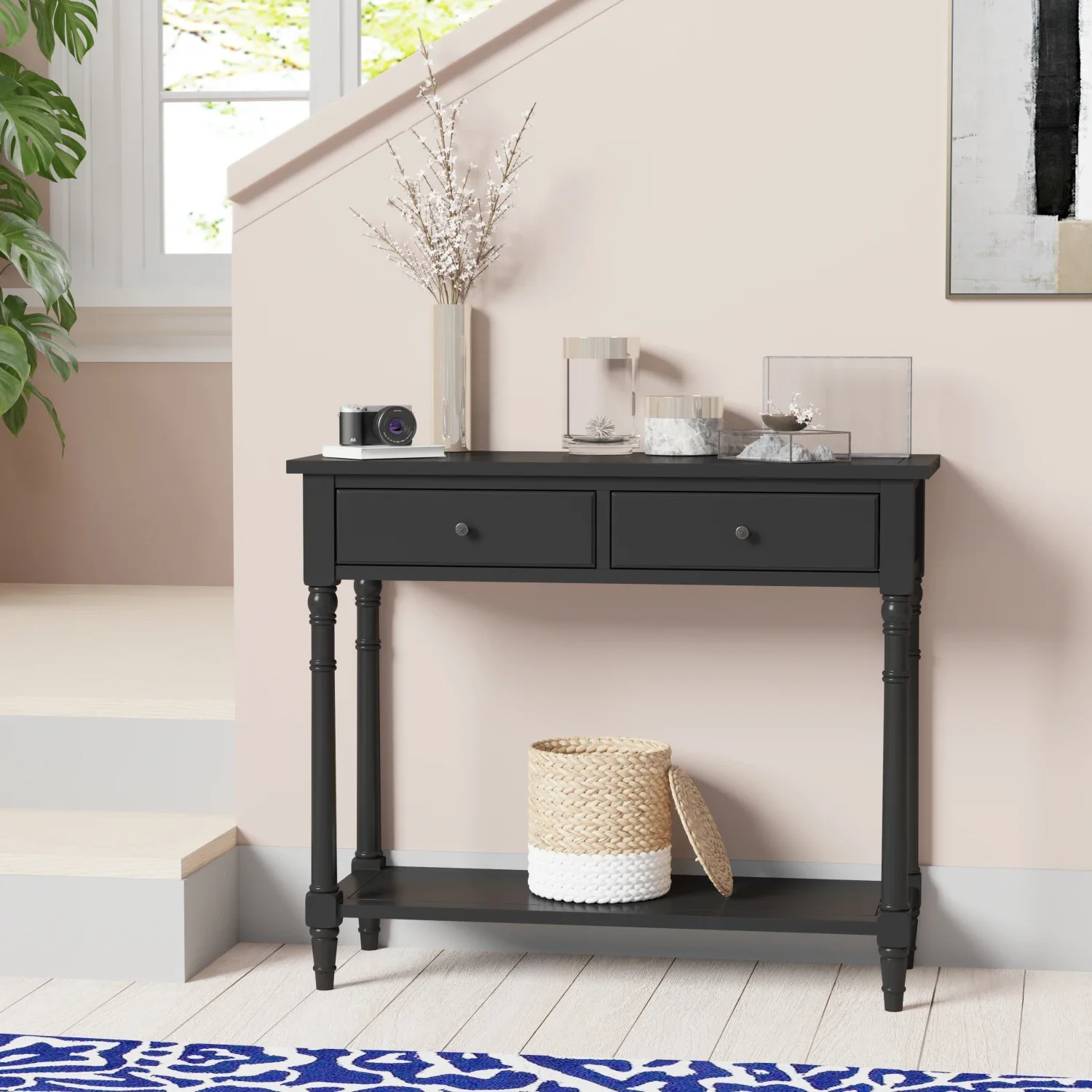 

Solid American black wood sofa table for contemporary living room decor - High-quality handmade furniture piece crafted from end