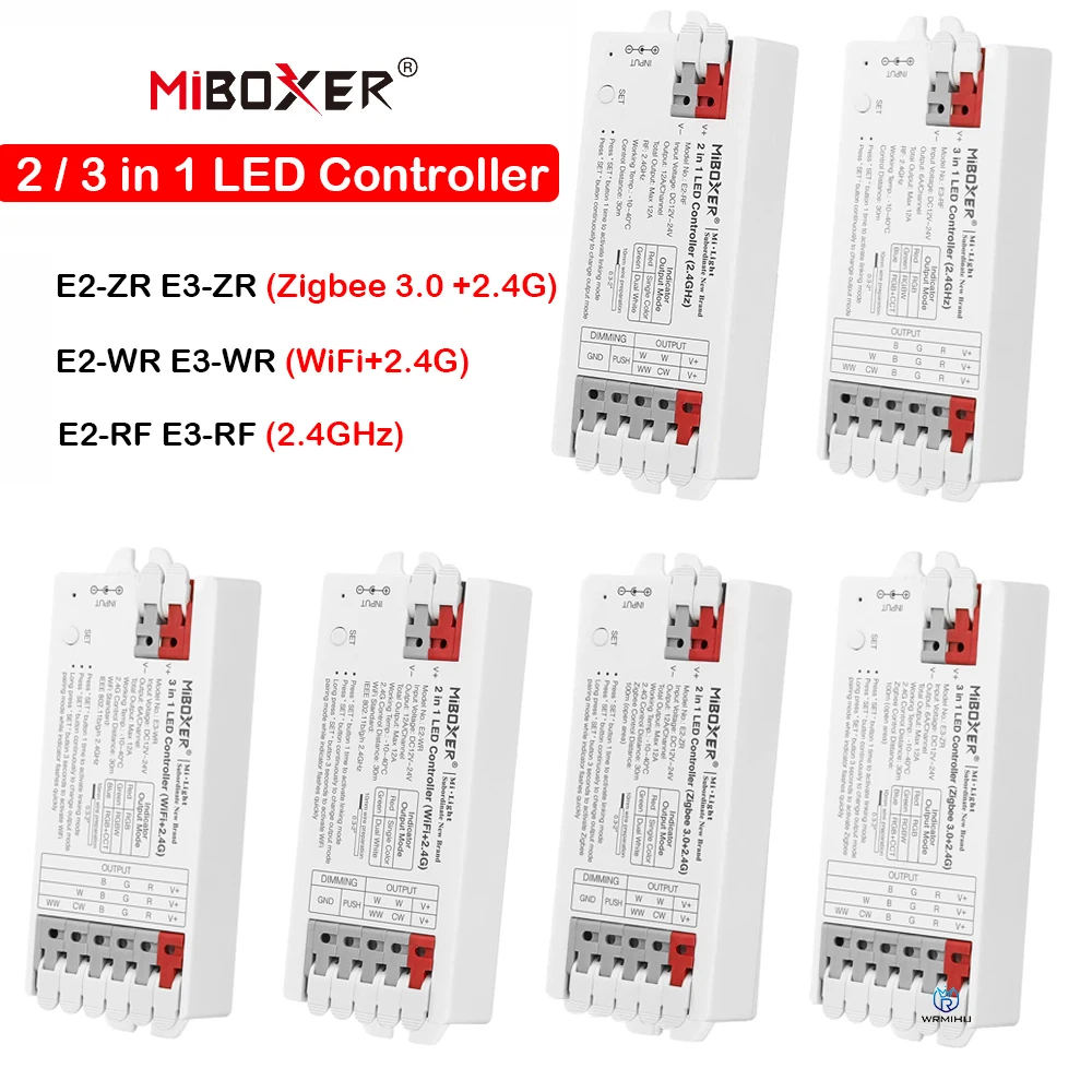 Miboxer Tool-free LED Controller 2 3 IN 1 WiFi Zigbee 3.0+2.4G Single color/Dual white/RGB/RGBW/RGB+CCT LED Strip Dimmer 12A/Ch