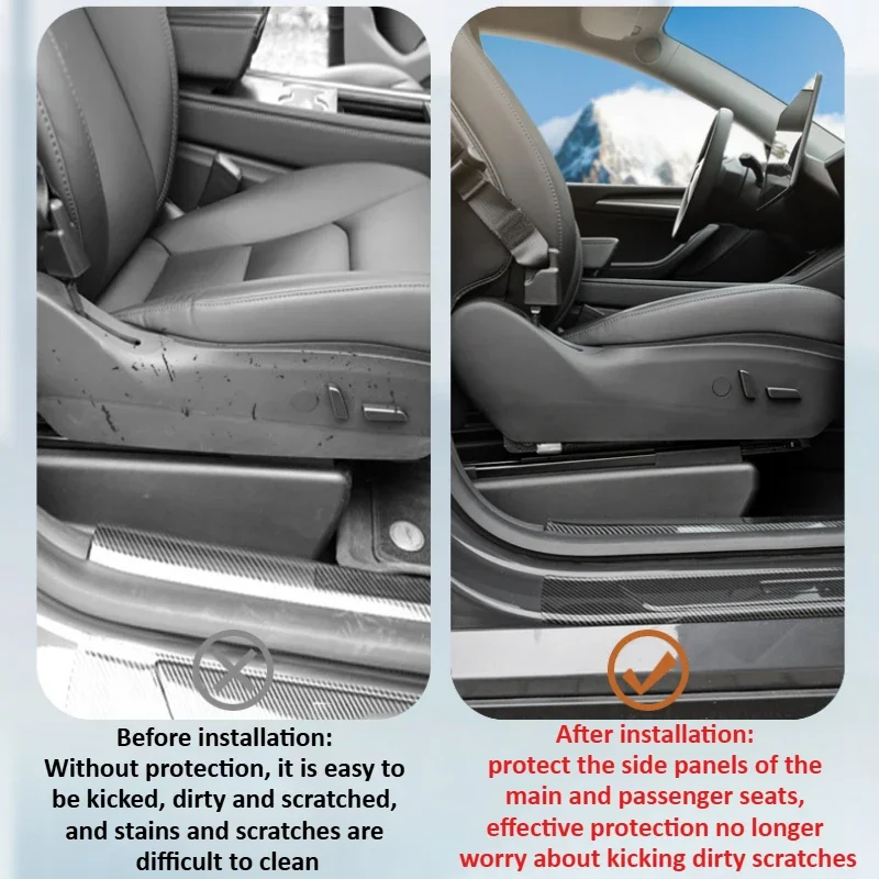 테슬라 모델 Y 주니퍼/Model3 하이랜드 가죽 스티커 시트 사이드 보호 매트 패드 자동차 액세서리 2025 용 자동차 도어 킥 매트
