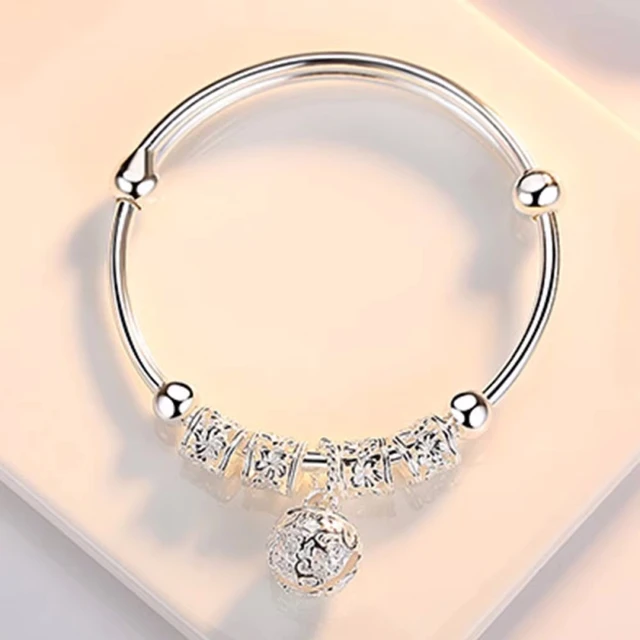 The Elegant Sterling Silver Bell Ball Adjustable Bangle Bracelet 3