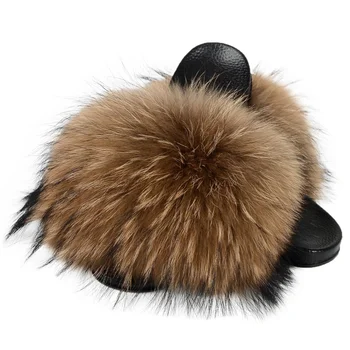 y2k Women Winter Casual Fluffy Slippers Cute Plush Fox Hair Fluff Flip Flops Women's Fur Slides Non-Slip Open-Toed Shoes 1