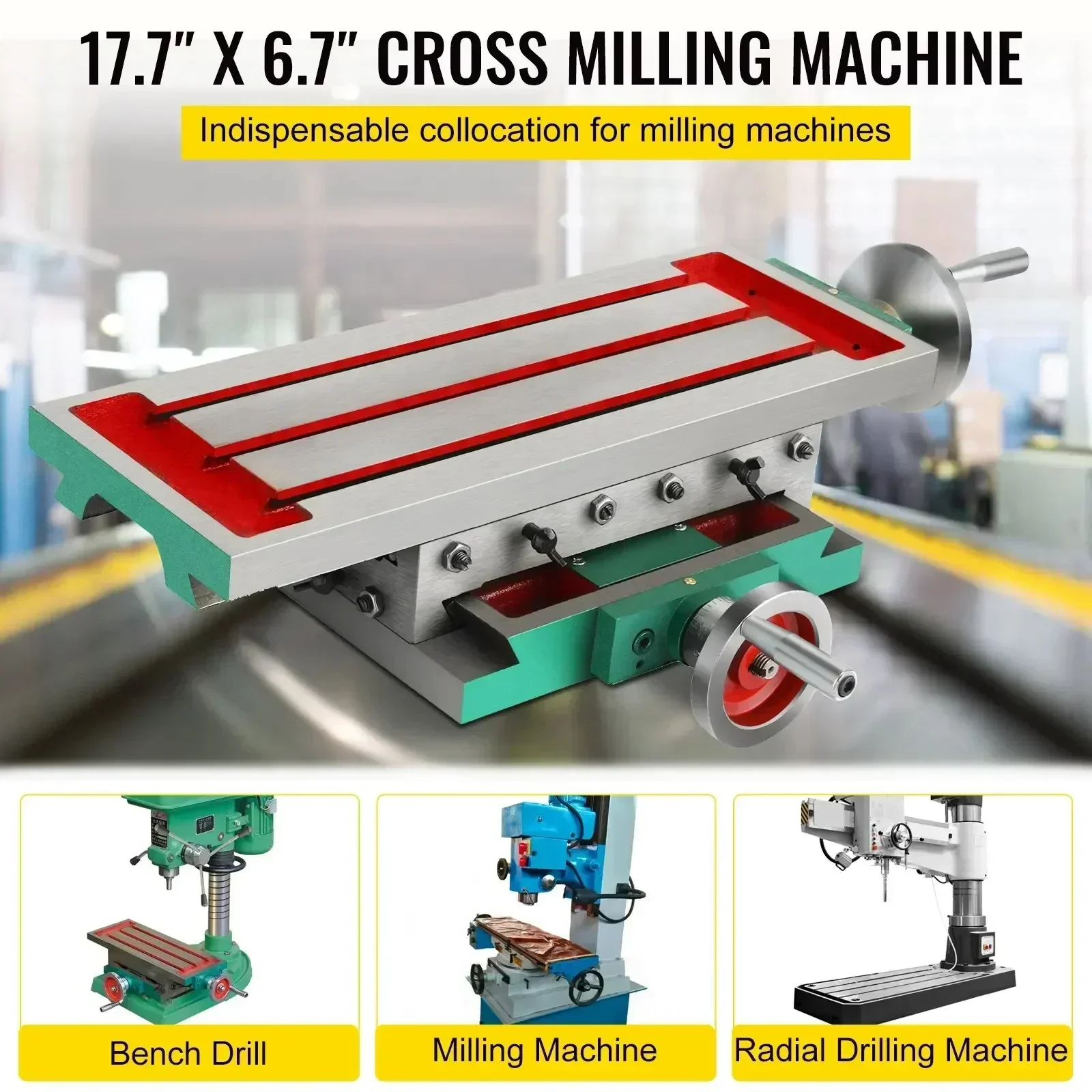 Milling machine tools,tilting milling table VEVOR Milling Table 17.7&times;6.7Inch Compound Slide Multifunction Worktable Cross Milling Machine Compound 2 Axis 4 Ways Drill