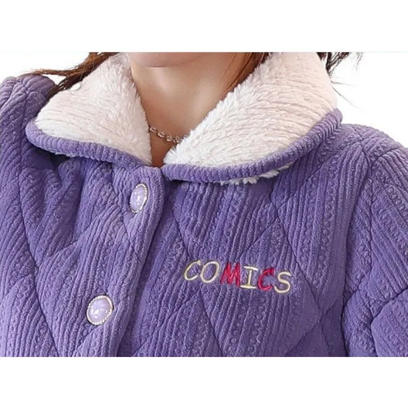 2023 New Pajamas Women Winter Three Layers Thickened Cotton Loungewear Coral Velvet Flannel Warmth Autumn Suitable Homewear