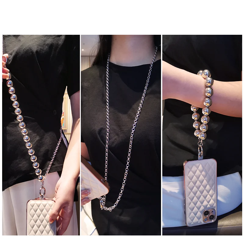 Crossbody Section Be Carried Back Metal Lanyard Electroplating Round Bead LanyardPhone Universal Clip Mobile Phone Lanyard