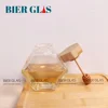 5 - 10pcs Hexagonal Glass Honey Bottle with Dipper Wooden Stirring Sticks Packaging Jars Dispenser Food Storage Container Gift 2