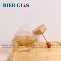 5 - 10pcs Hexagonal Glass Honey Bottle with Dipper Wooden Stirring Sticks Packaging Jars Dispenser Food Storage Container Gift 2