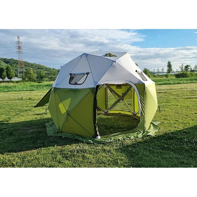 Unique design, pop-up camping tent with heat-activated deployment.