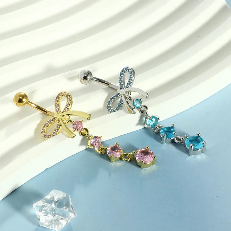 wholesales long Bow Dangle Belly Button Piercing Navel piercing jewelry 50pcs mix color 14g navel rings for women