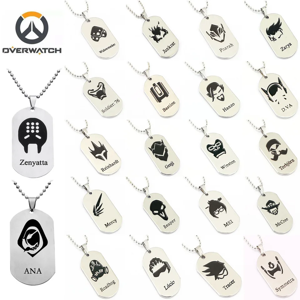 Overwatch D.va Hanzo Mei Necklace Keychain Noble Dog Tag Titanium