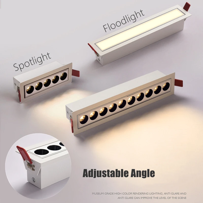 Tuya ZigBee Smart Dimming LED Linear Grille Light Embedded Adjustable Angle Anti-glare Spotlight 10W 20W Long Strip Floodlight