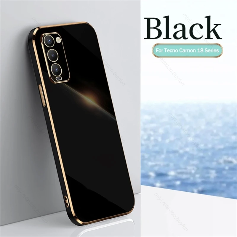 Para Tecno Camon 18 Estojo de Luxo Chapeamento Straight Edge TPU Soft Cover Para Tecno Camon18 Camon 18 18T 18P Câmera À Prova de Choque_voghion.com