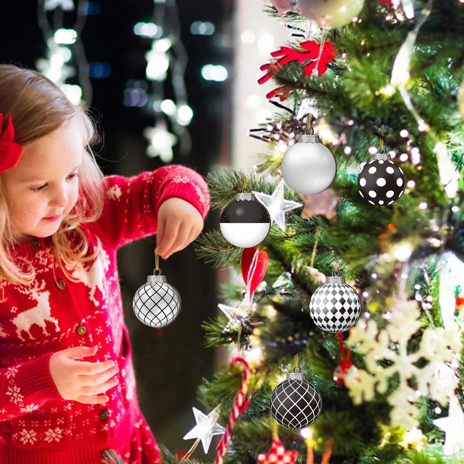 12pcs Christmas 2D Ornament Wooden Decorative flat Ball Ornament Decorative Ball Ornament Shatterproof Christmas Tree Decoration