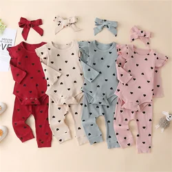 0-24M Newborn Infant Baby Girls Clothes Set Ruffle Romper Tops Leggings Pants Outfits Long Sleeve Two Piece Fall Winter Clothing