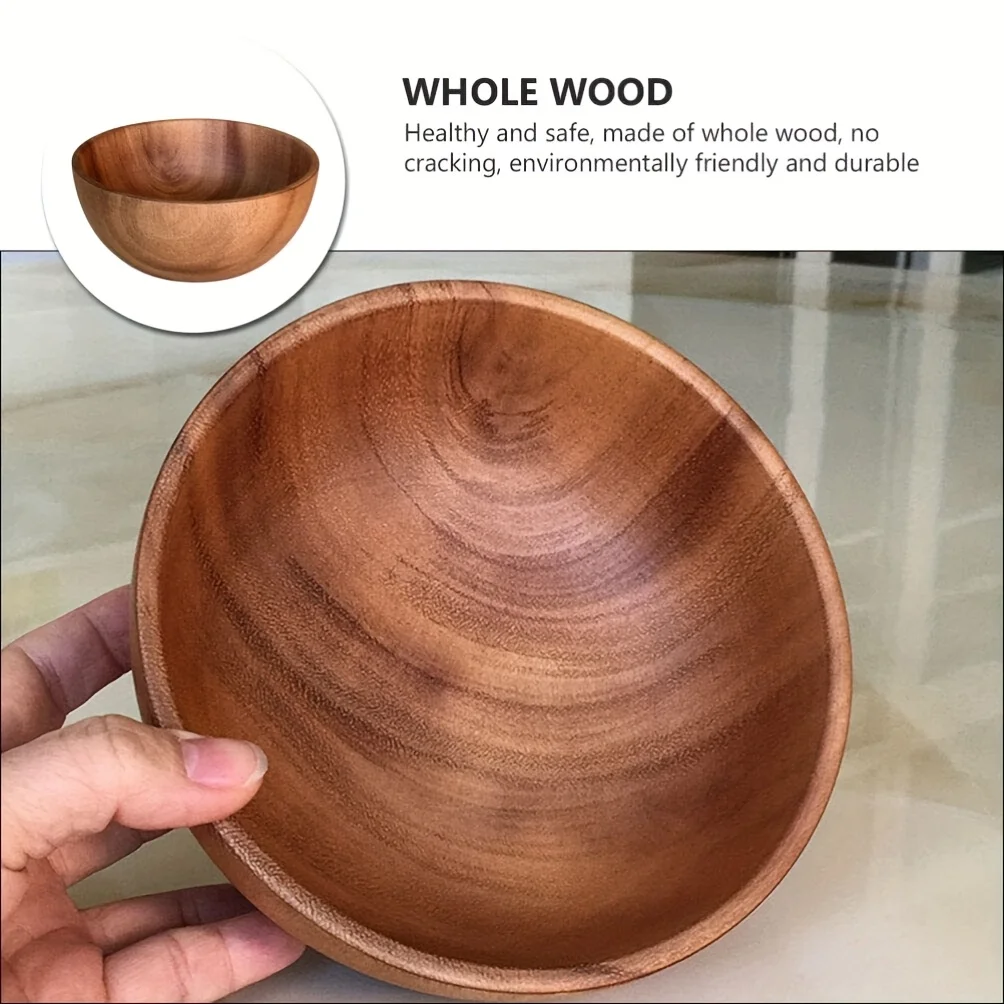 2 Pack Acacia Wooden Serving Bowls, 10*6cm for Fruits, Cereal, Salads or Snacks-Handmade from a Single Organic Piece of Acacia