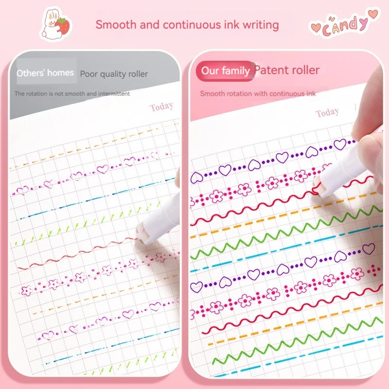 6 개/대 꽃 개요 펜 모양의 형광펜 롤러 팁 커브 라이너 마커 펜 forJournaling Drawing 스크랩북 크리스마스 카드