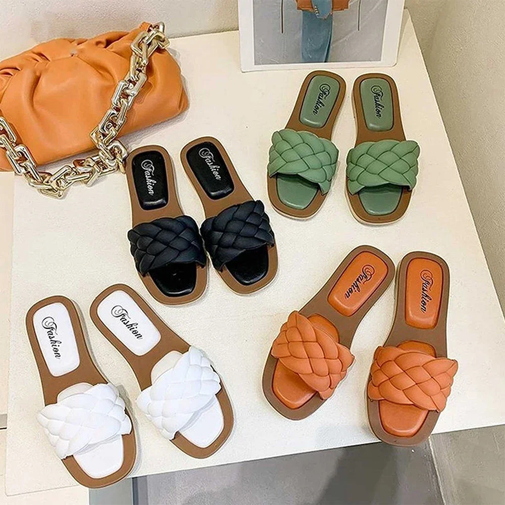 

Sandals 2023 Women Open Toe Sandals Walking Solid Color Women Shoes Woven Beach Female Slippers Holiday Slipper Chaussure Femme