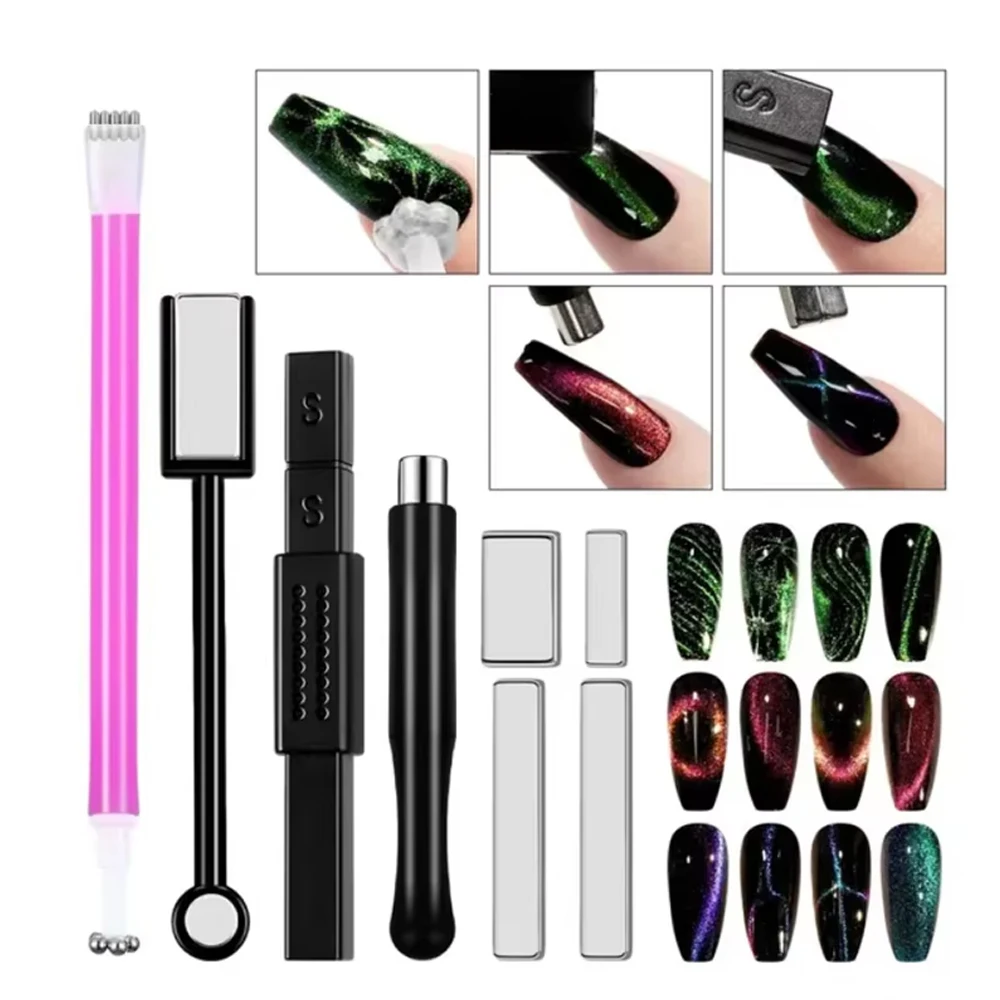 8PCS Nail Magnet Tool Pen Super Long Magnetic Cat Eye Gel Polish Kit for DIY Nail Art at Home Salon Or Studio magnetic nail art tools