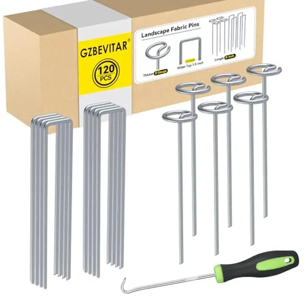 Galvanized 8 Inch Circle Top & U-Pins Combo Thicker 8 Gauge Wider 1.5-Inch Landscape Fabric Staples（60）