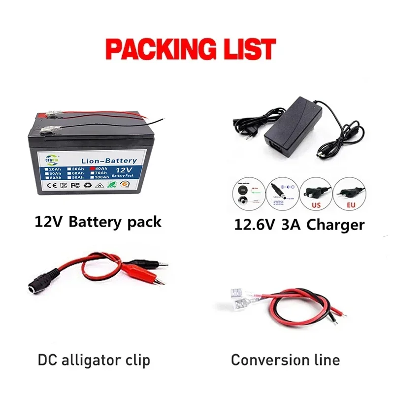 Nuovo pacco batterie al litio da 12V 40Ah, batterie al litio ferro fosfato con BMS integrato per imbarcazioni solari + caricabatterie da 12.6V - immagine 4