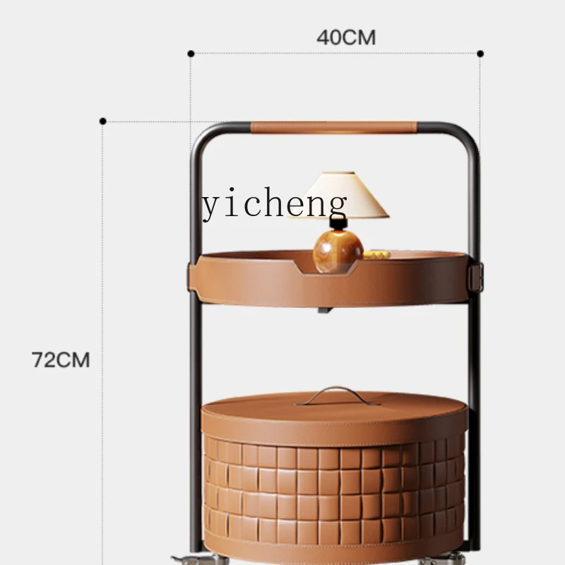 

ZC Modern Saddle Leather Storage Side Table Removable Stainless Steel Storage Corner Table Sofa Small round Side Table