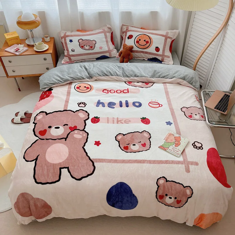 Winter Cartoon Bed Sheet Warm Bed Fourpiece Bedding Set Bed Covers