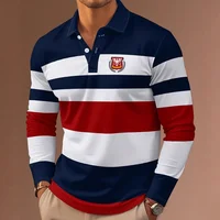 2025 nouveau classique rayure imprimé hommes à manches longues polos automne décontracté confortable ajustement bouton Polo hauts rue homme pull 5